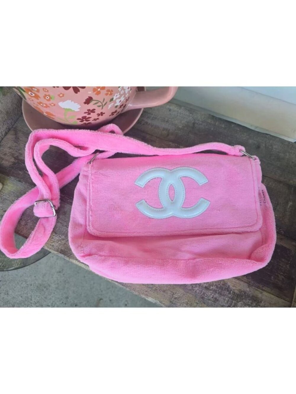 Chanel Precision Pink Terry Cloth Crossbody Bag - Picture 5 of 5